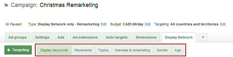 Google Adwords display targeting options